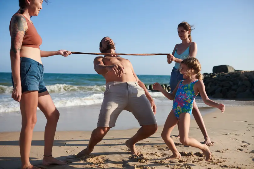 Family participating  in Rethymno Beach part of Filiko Tours Beach Games Activity