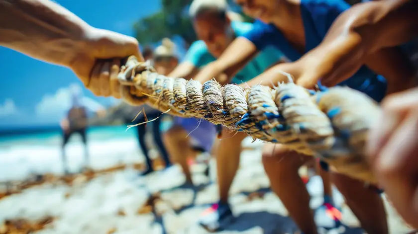 Tug of war games  in Rethymno Beach part of Filiko Tours Beach Games Activity